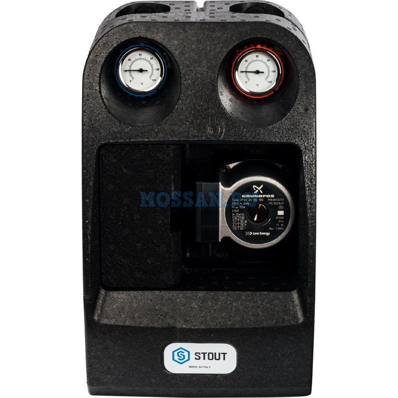 STOUT  Насосная группа с прямым контуром 1" с насосом Grundfos UPSO 25-65 в теплоизоляции Группы быстрого монтажа