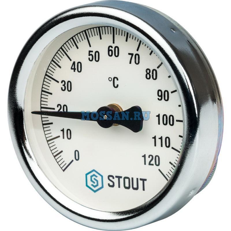 STOUT  Термометр биметаллический накладной с пружиной. Корпус Dn 63 мм, 0...120°С, 1"-2" Термометры