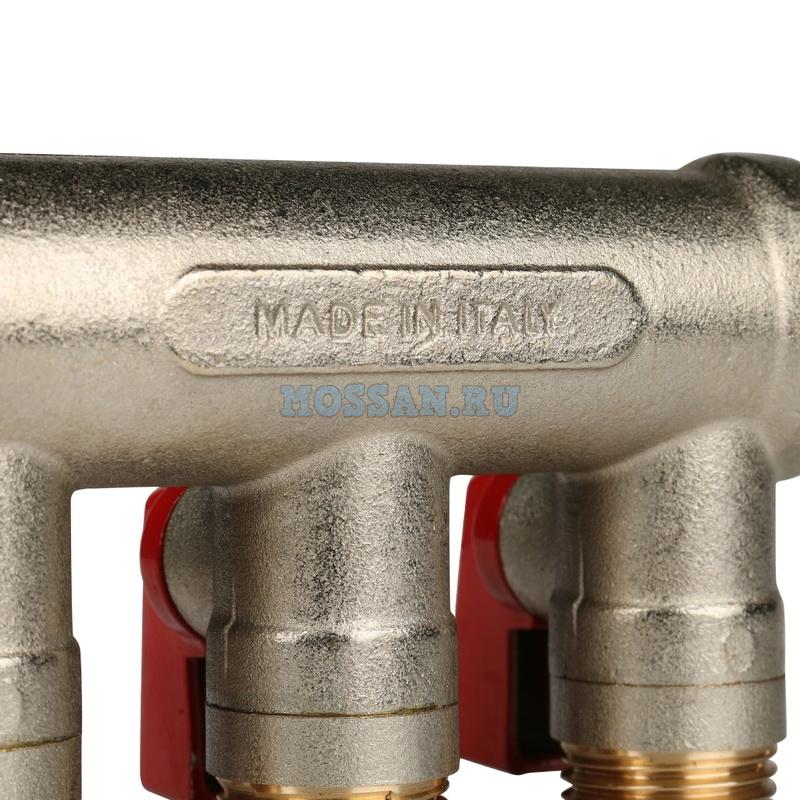 STOUT  Коллектор с шаровыми кранами 3/4", 3 отвода 1/2" (красные ручки) коллекторы и коллекторные группы