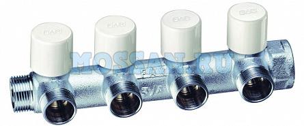 Балансировочный коллектор 3/4" (НР-ВР) с 4 отв. 1/2" евроконус, хром.