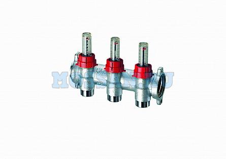 Фланцевый запорный коллектор 1", отв. 3  - 3/4"  EUROKONUS, с расходомер.