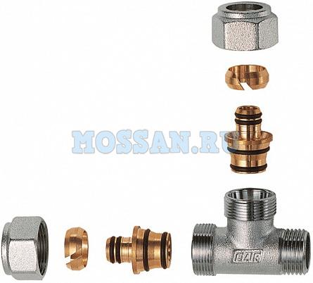 Тройник 1/2"(НР)  с 2 концовками для м/п труб 16Х2