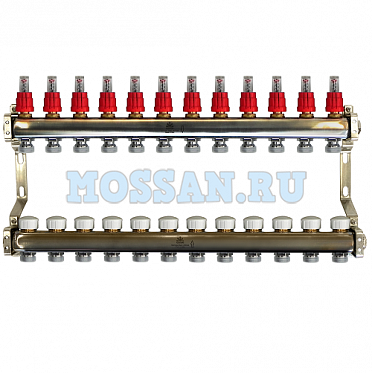 Коллекторный блок для тепл.пола 1"x3/4"EU отв.-12, в комплекте