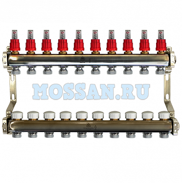 Коллекторный блок для тепл.пола 1"x3/4"EU отв.-10, в комплекте