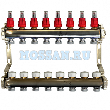 Коллекторный блок для тепл.пола 1"x3/4"EU отв.-8, в комплекте