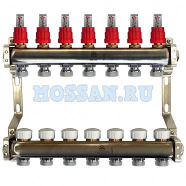 Коллекторный блок для тепл.пола 1"x3/4"EU отв.-7, в комплекте