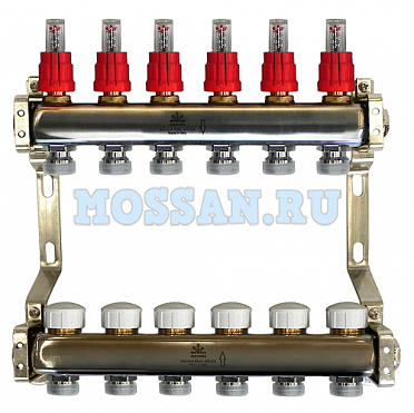 Коллекторный блок для тепл.пола 1"x3/4"EU отв.-6, в комплекте